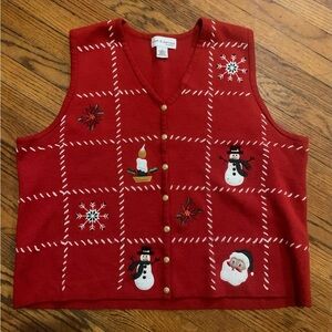 Croft & Barrow Ugly Christmas Sweater Vest Gold Tone Button Santa Womens XXL